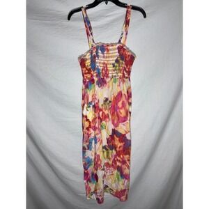 Anthropologie Zinnia Floral Midi Dress Multicolor Watercolor Print Petite Small